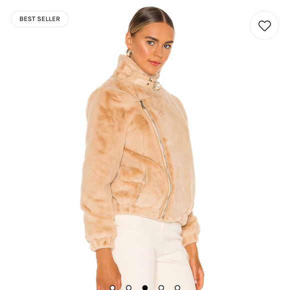 Revolves Bubish Orlando Faux Fur Moto Beige Jacket - Picture 4 of 13